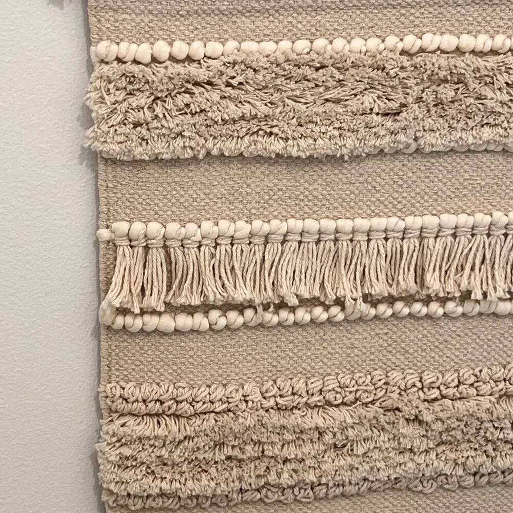 Handmade Boho Macrame & Woven Wall Hanging –  Textured Tapestry with Long Fringe